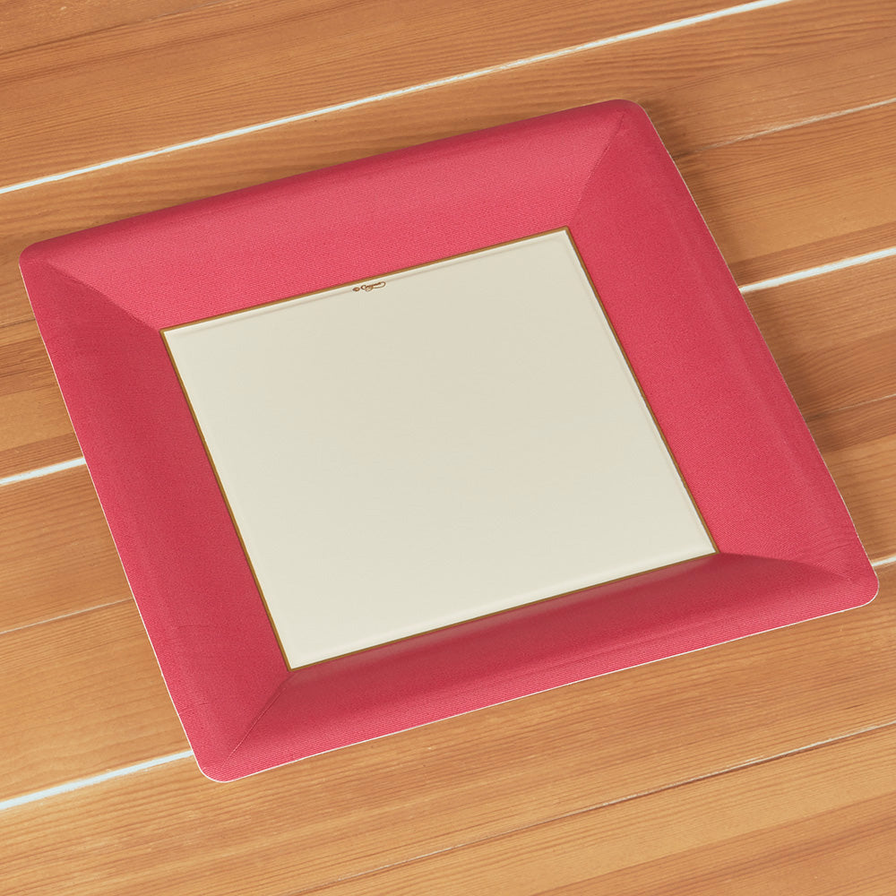 Caspari Square Paper Plates, Grosgrain, Rose