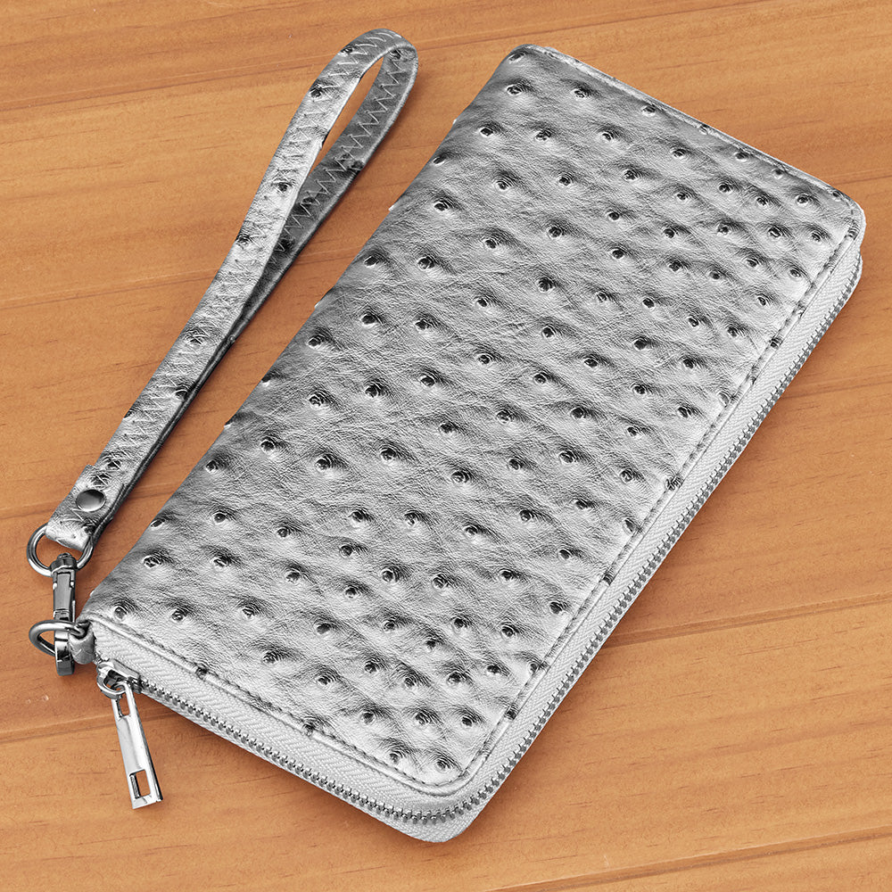 22 Tote Vegan Leather Wallet Clutch, Ostrich