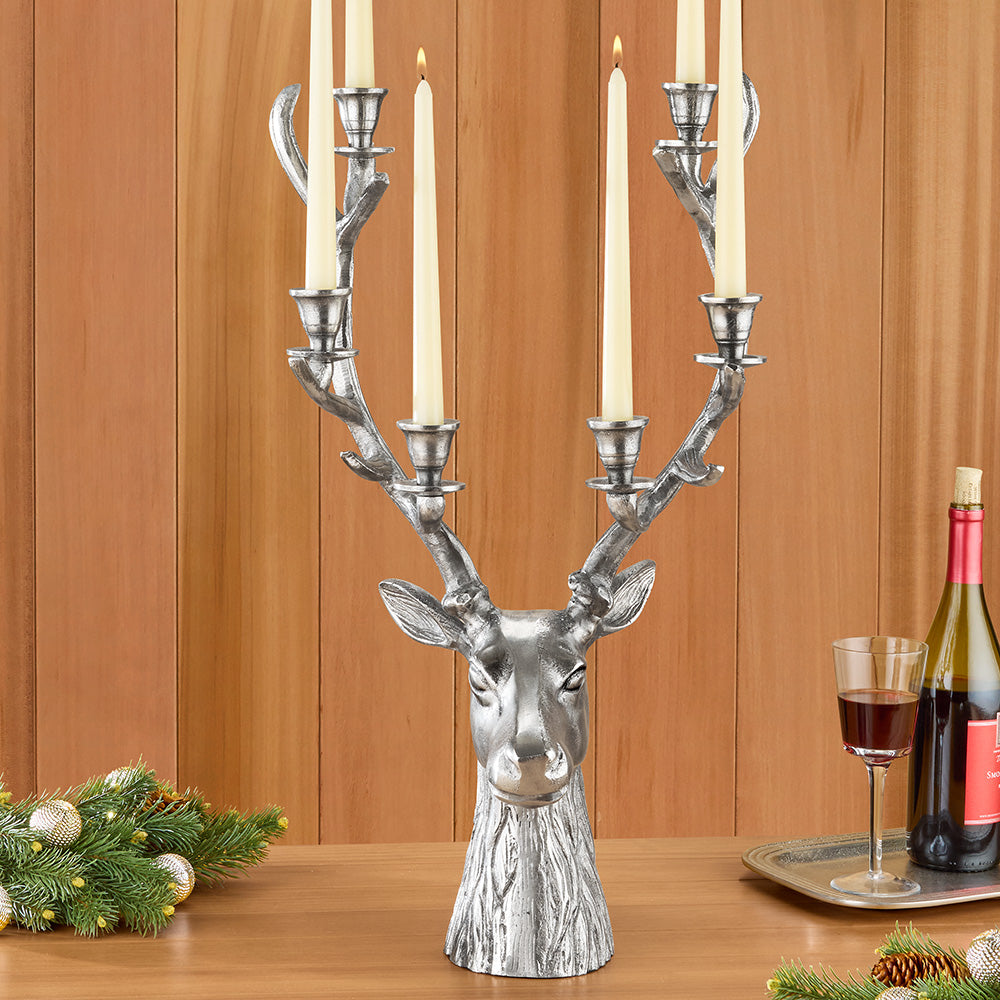 Antiqued Aluminum Stag Candelabra