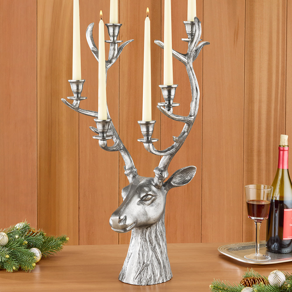 Antiqued Aluminum Stag Candelabra