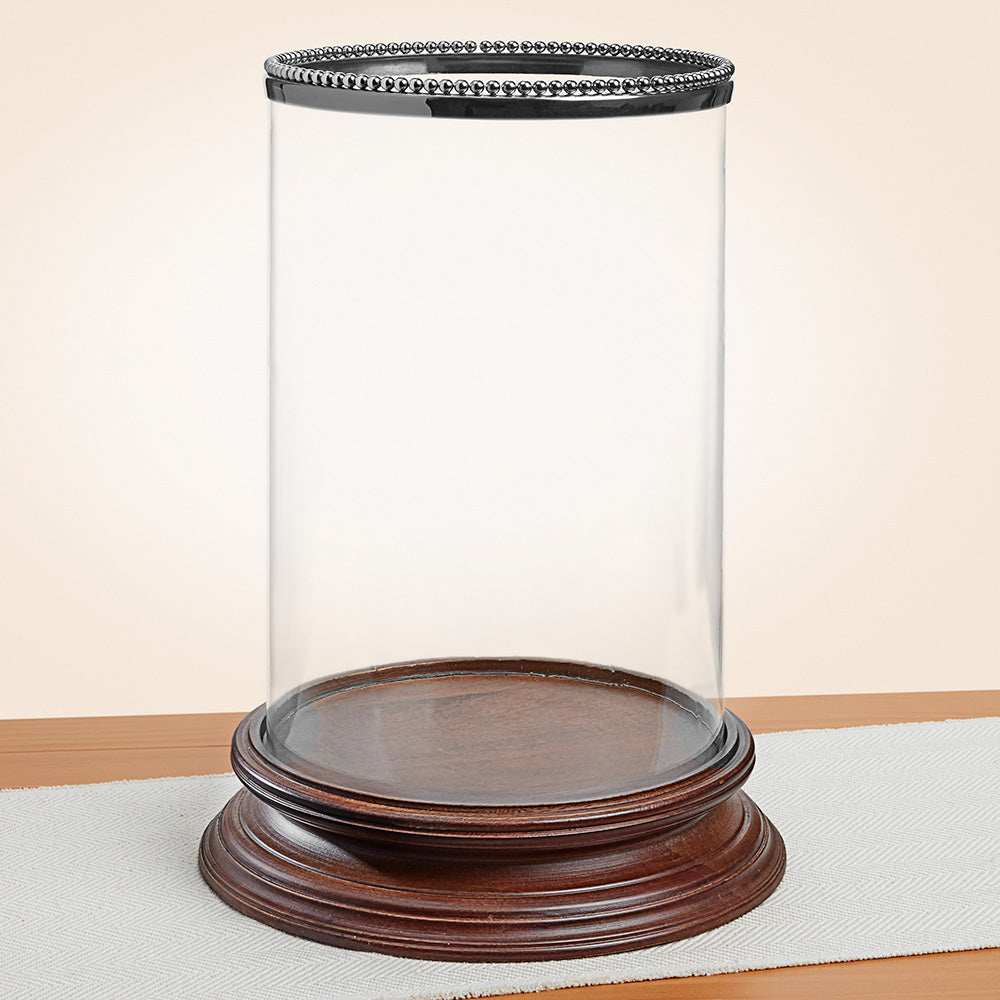 Beaded Rim Hurricane with Mango Wood Base