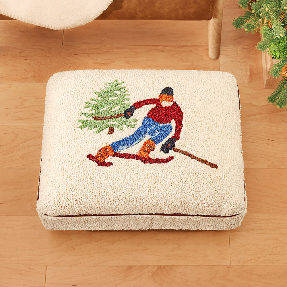Chandler 4 Corners 14" x 18" Hooked Top Footstool, Gone Skiing