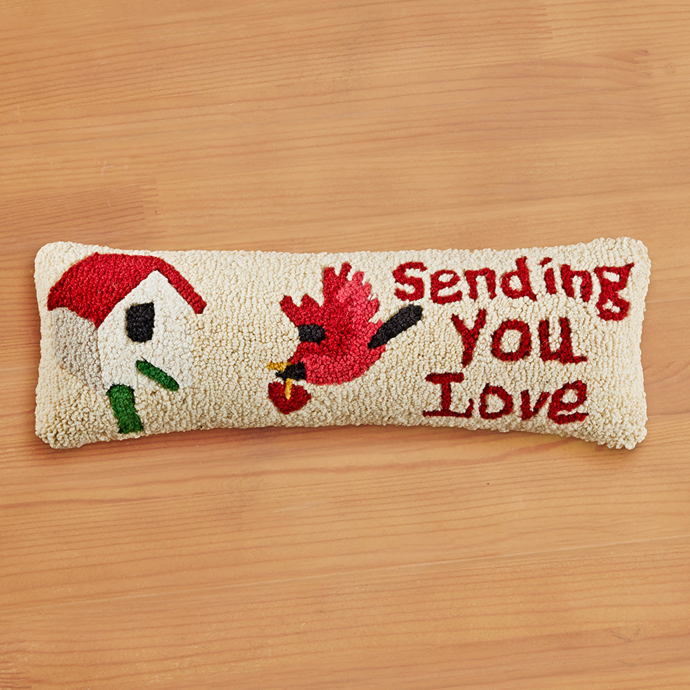 Chandler 4 Corners 24" x 8" Hooked Pillow, "Sending You Love"