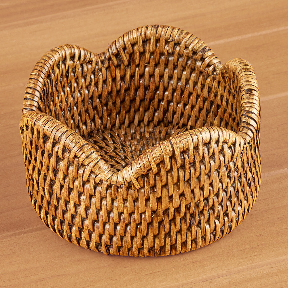 Caspari Scalloped-Edge Rattan Wine Bottle Coaster & Coaster Holder