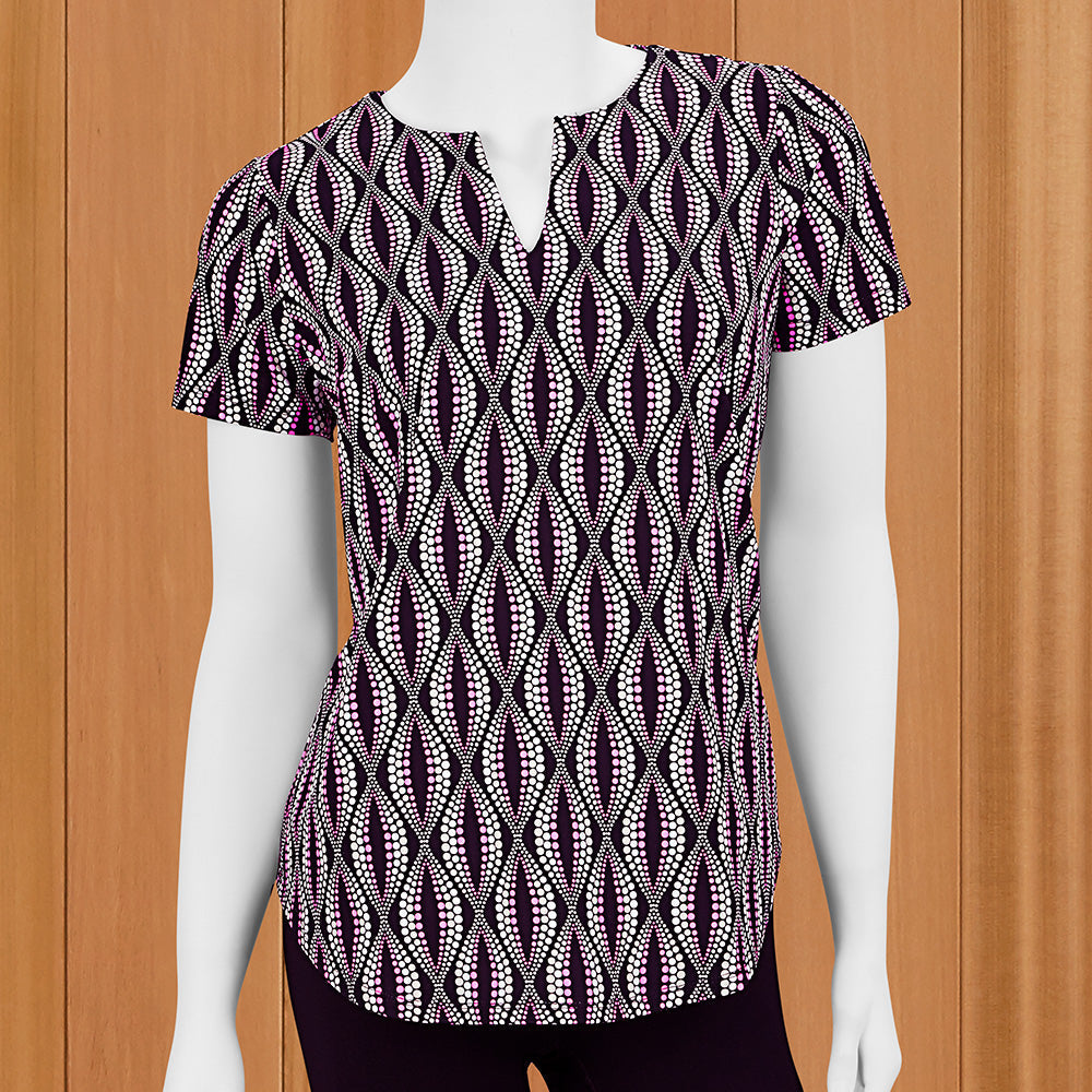 LuLu-B Women's Split Neck Sun Protection Tee, Dot Your Eyes
