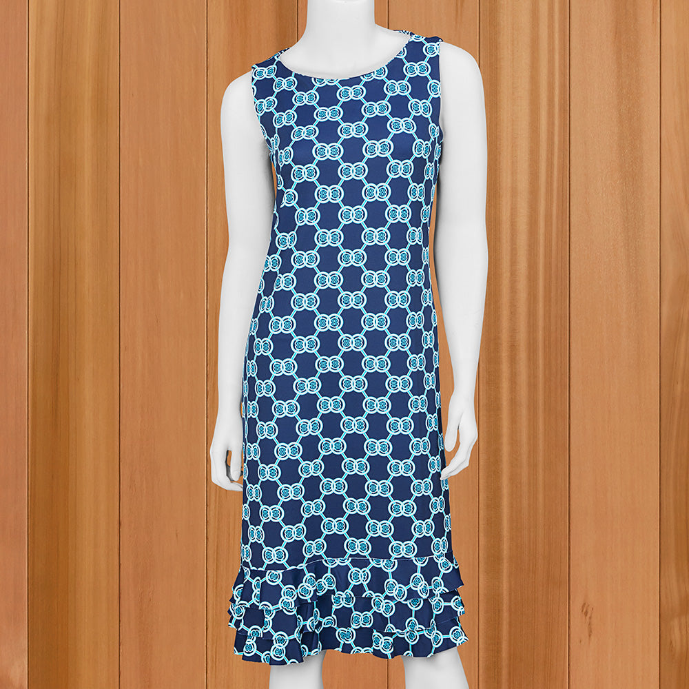 LuLu-B Women's Ruffle-Trim Sleeveless Sun Protection Dress, Blue Links