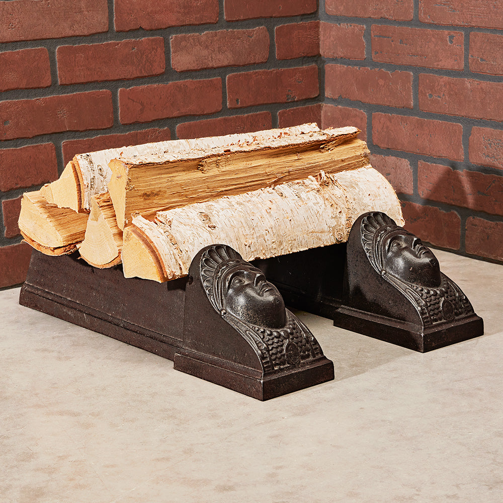 Antique Cast Iron Egyptian Head Andirons