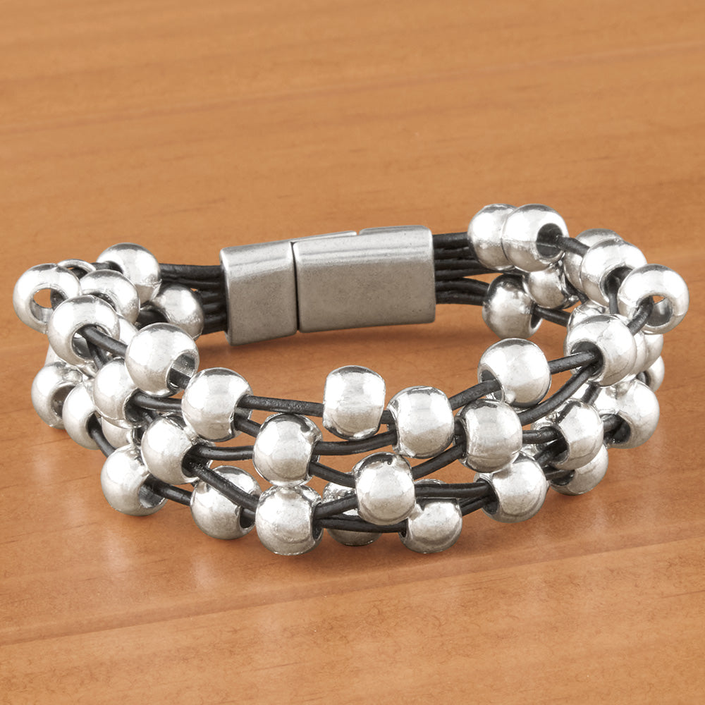 Trades By Haim Shahar Champagne Bubbles Beaded-Leather Bracelet