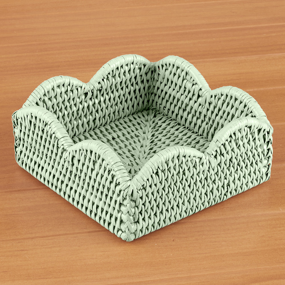 Caspari Scalloped-Edge Rattan Napkin Holders, Green