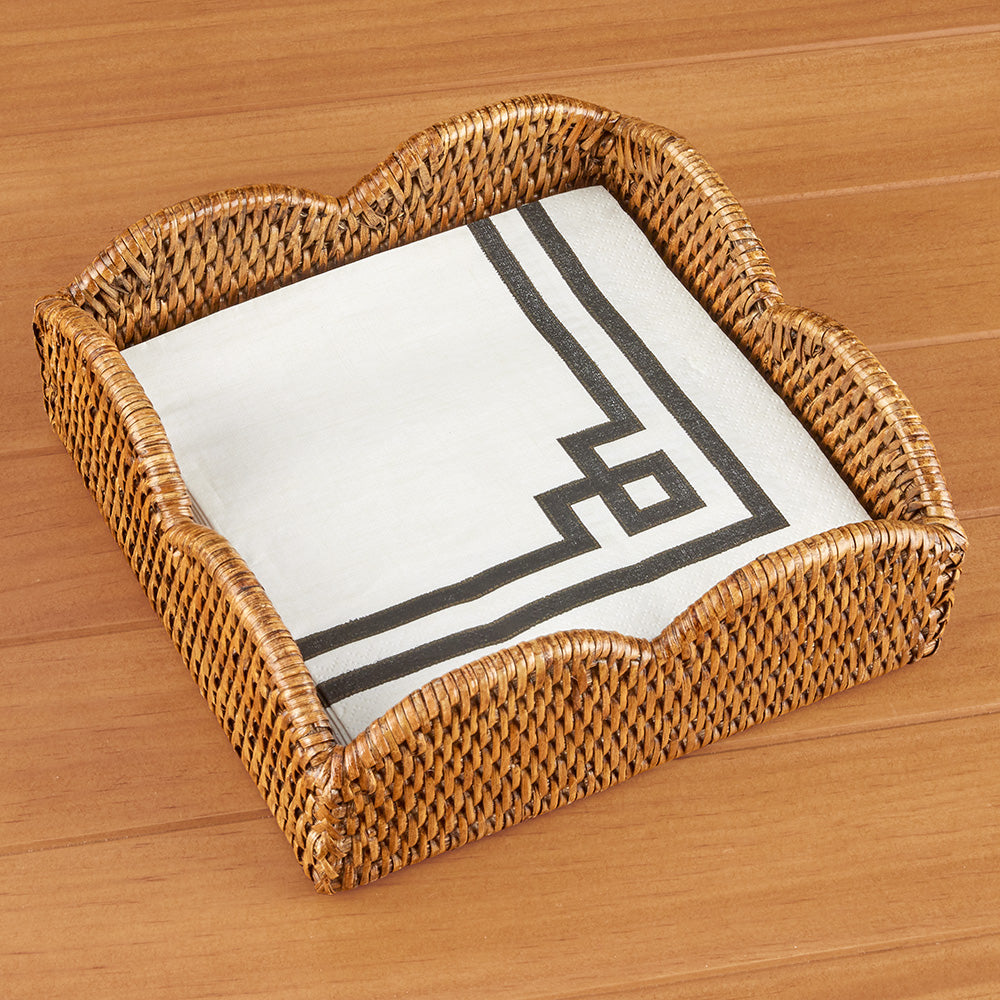 Caspari Scalloped-Edge Rattan Napkin Holders, Natural