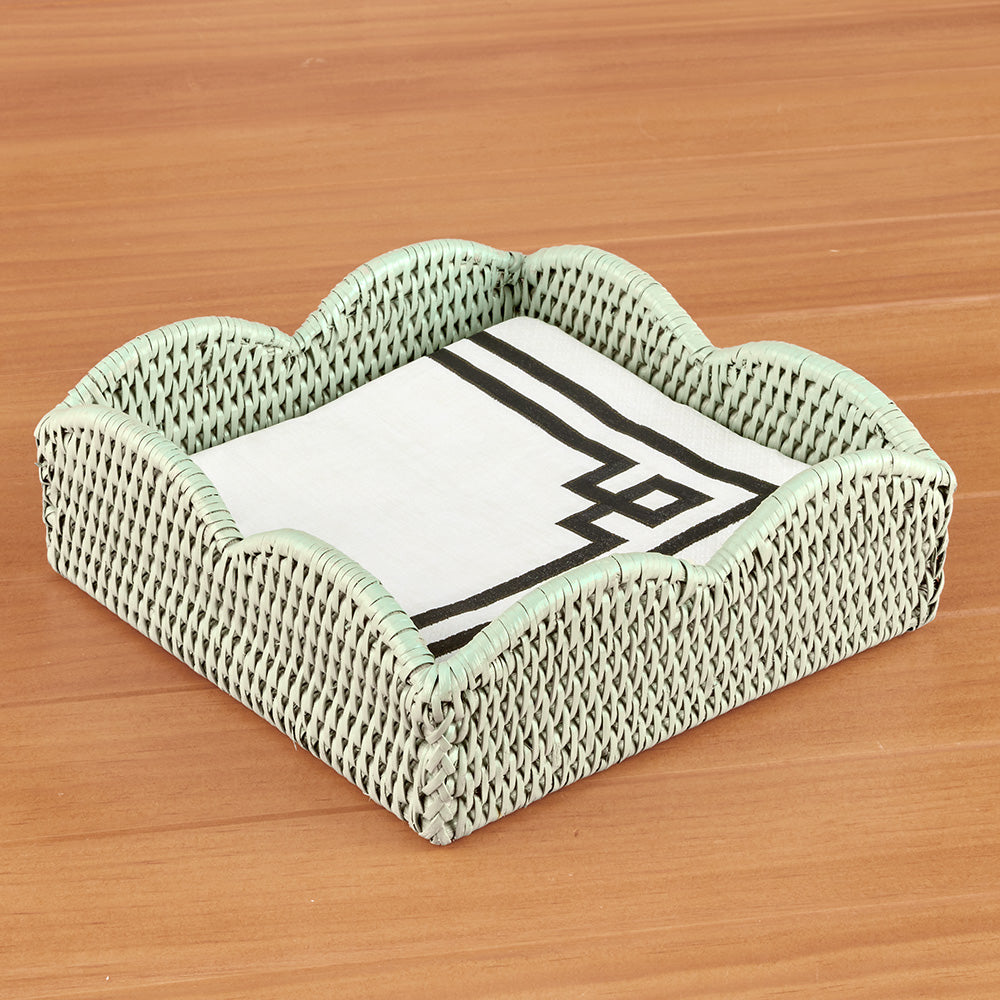 Caspari Scalloped-Edge Rattan Napkin Holders, Green