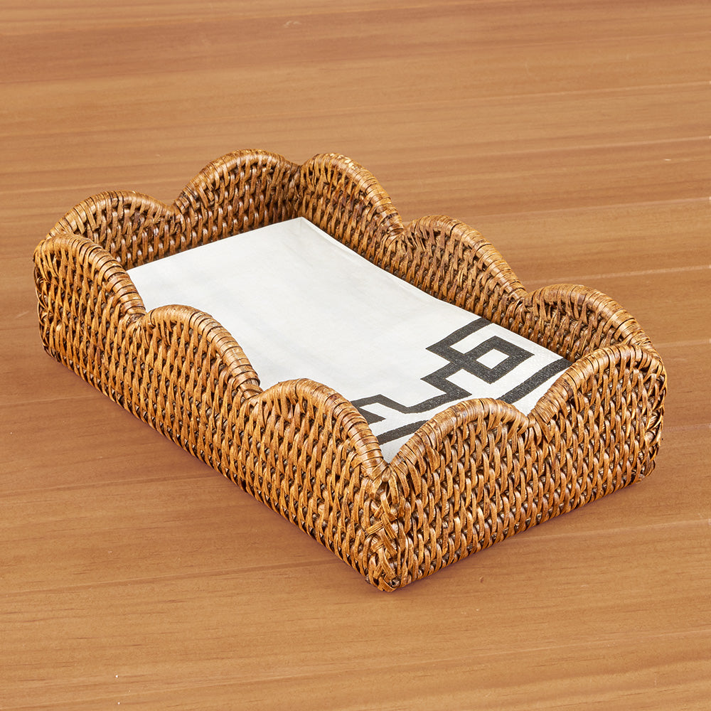 Caspari Scalloped-Edge Rattan Napkin Holders, Natural