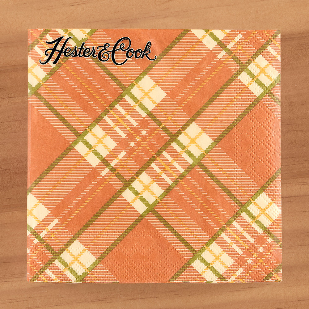 Hester & Cook Paper Napkins, Orange Plaid