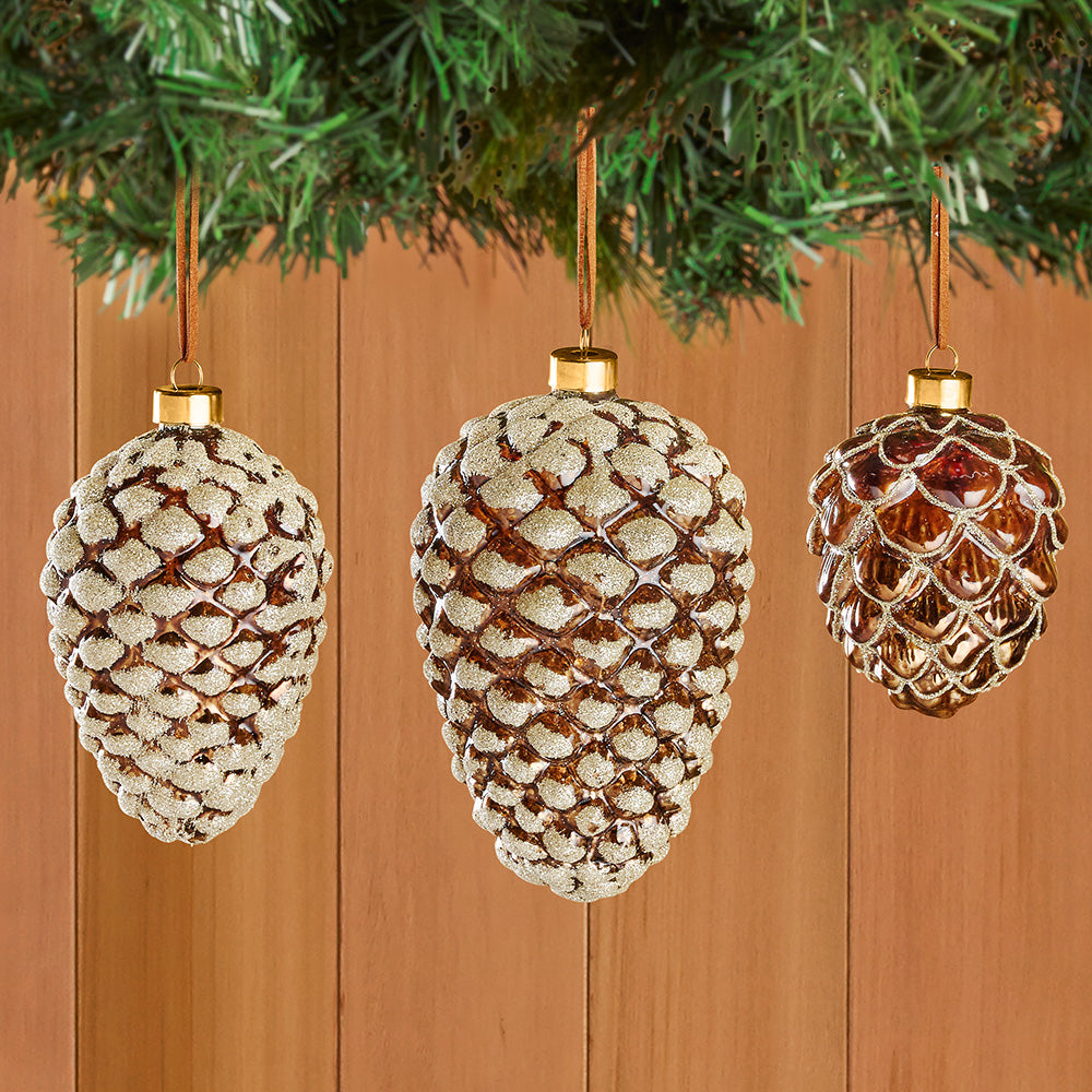 Glittery Glass Pinecone Ornaments