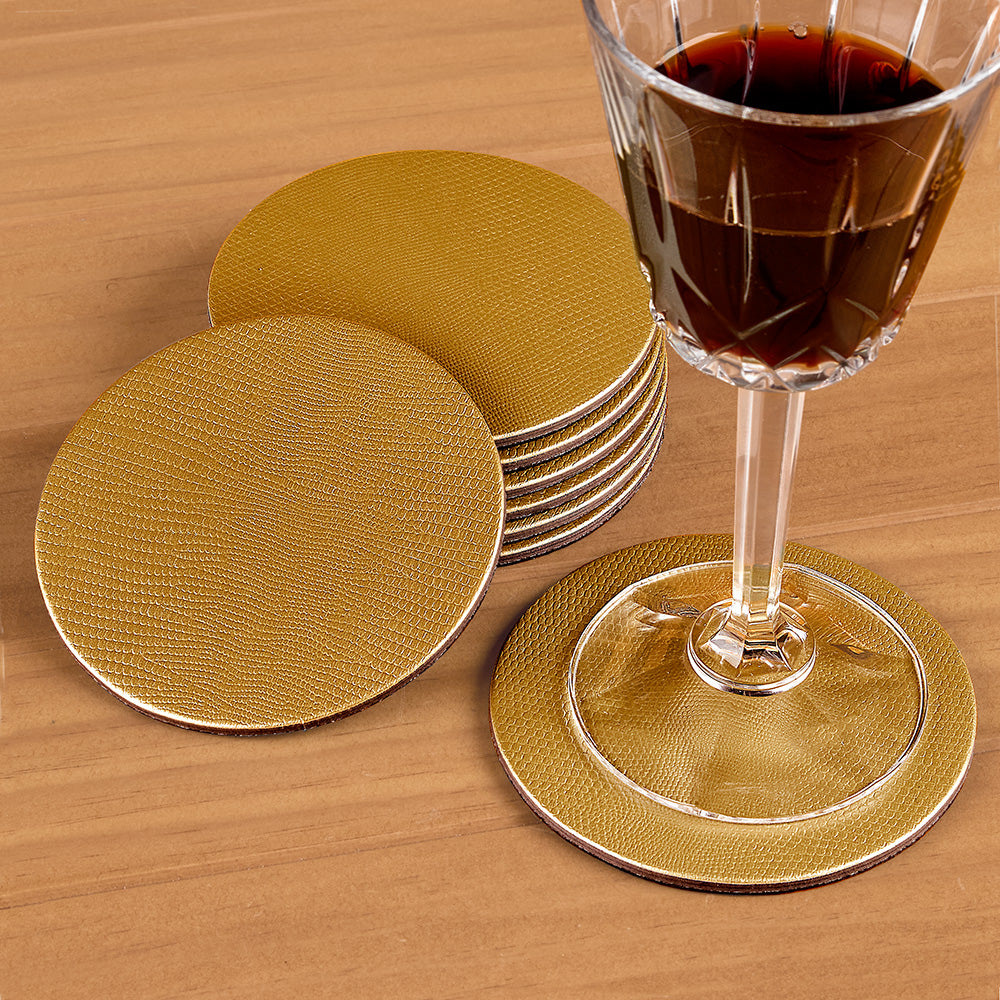 Caspari Lizard Felt-Backed Coaster Set, Round