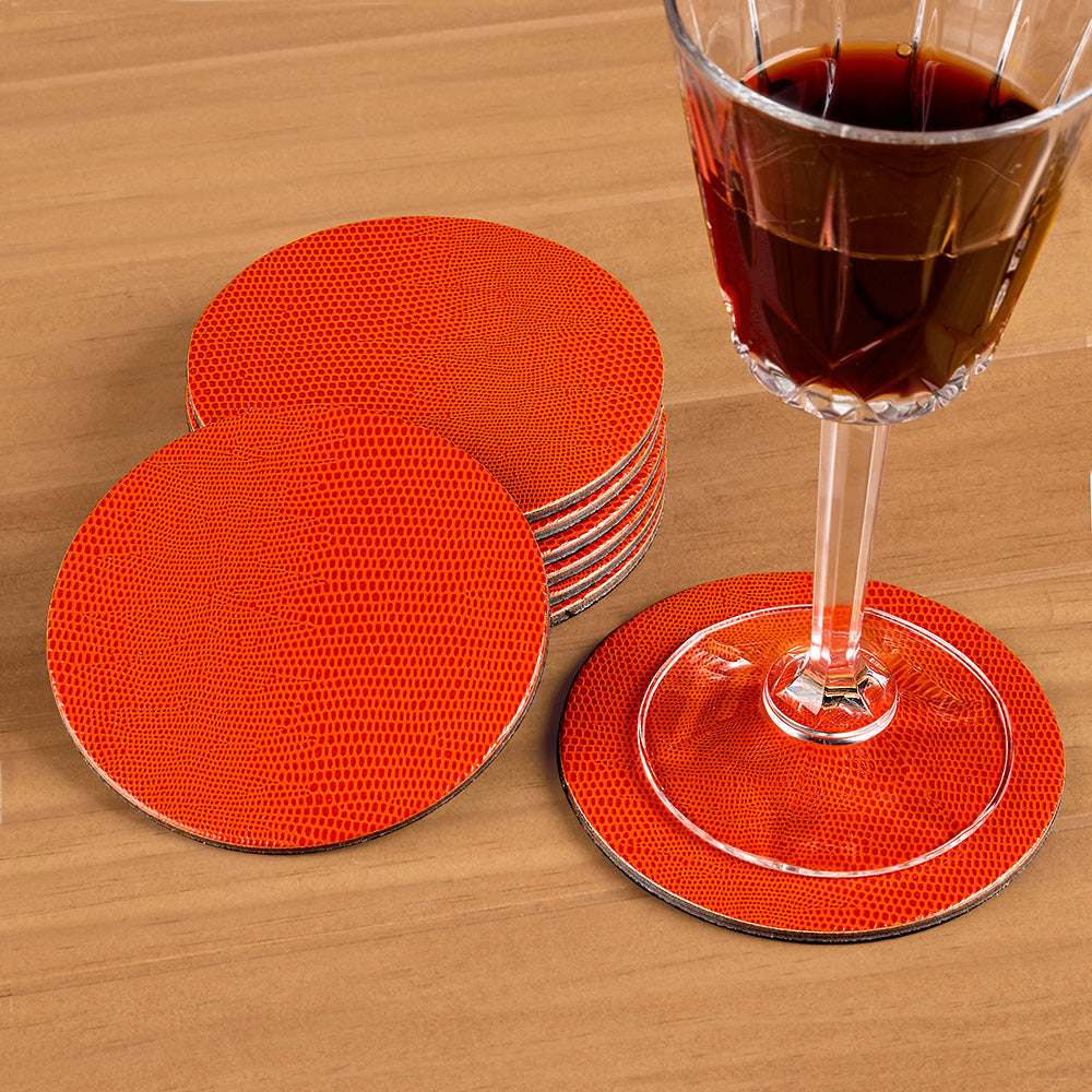 Caspari Lizard Felt-Backed Coaster Set, Round