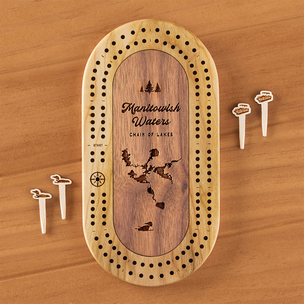 Manitowish Waters Mini Cribbage Board, Chain of Lakes