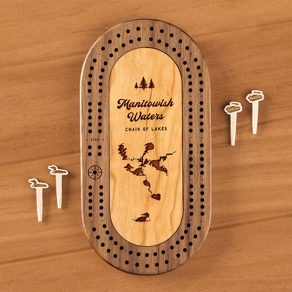 Manitowish Waters Mini Cribbage Board, Chain of Lakes