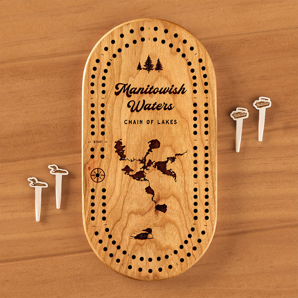 Manitowish Waters Mini Cribbage Board, Chain of Lakes
