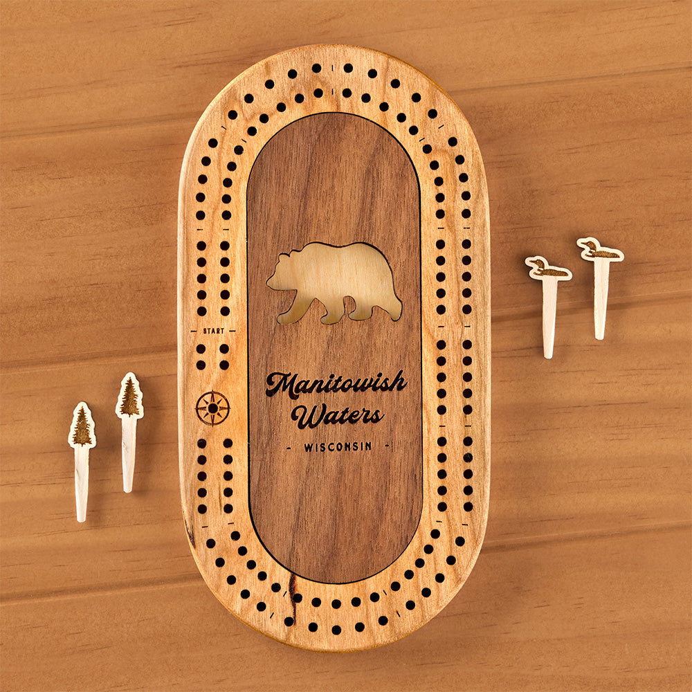 Manitowish Waters Mini Cribbage Board, Bear