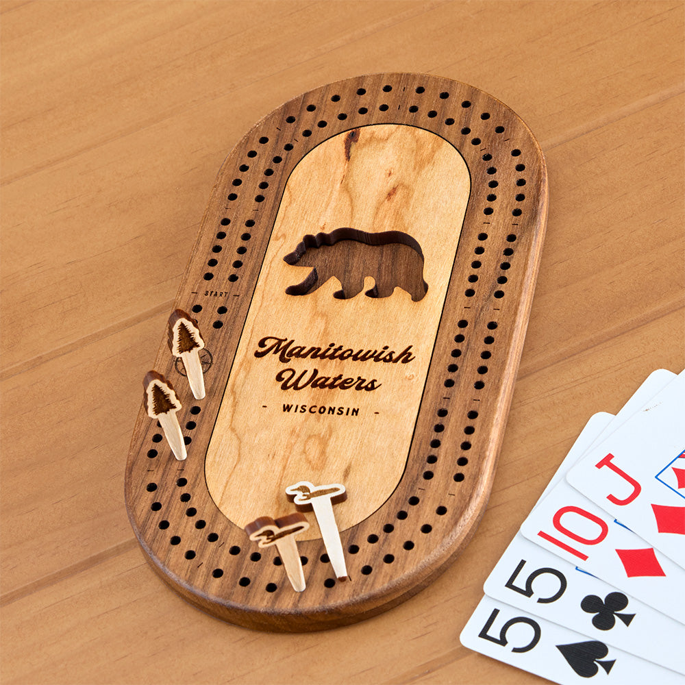 Manitowish Waters Mini Cribbage Board, Bear