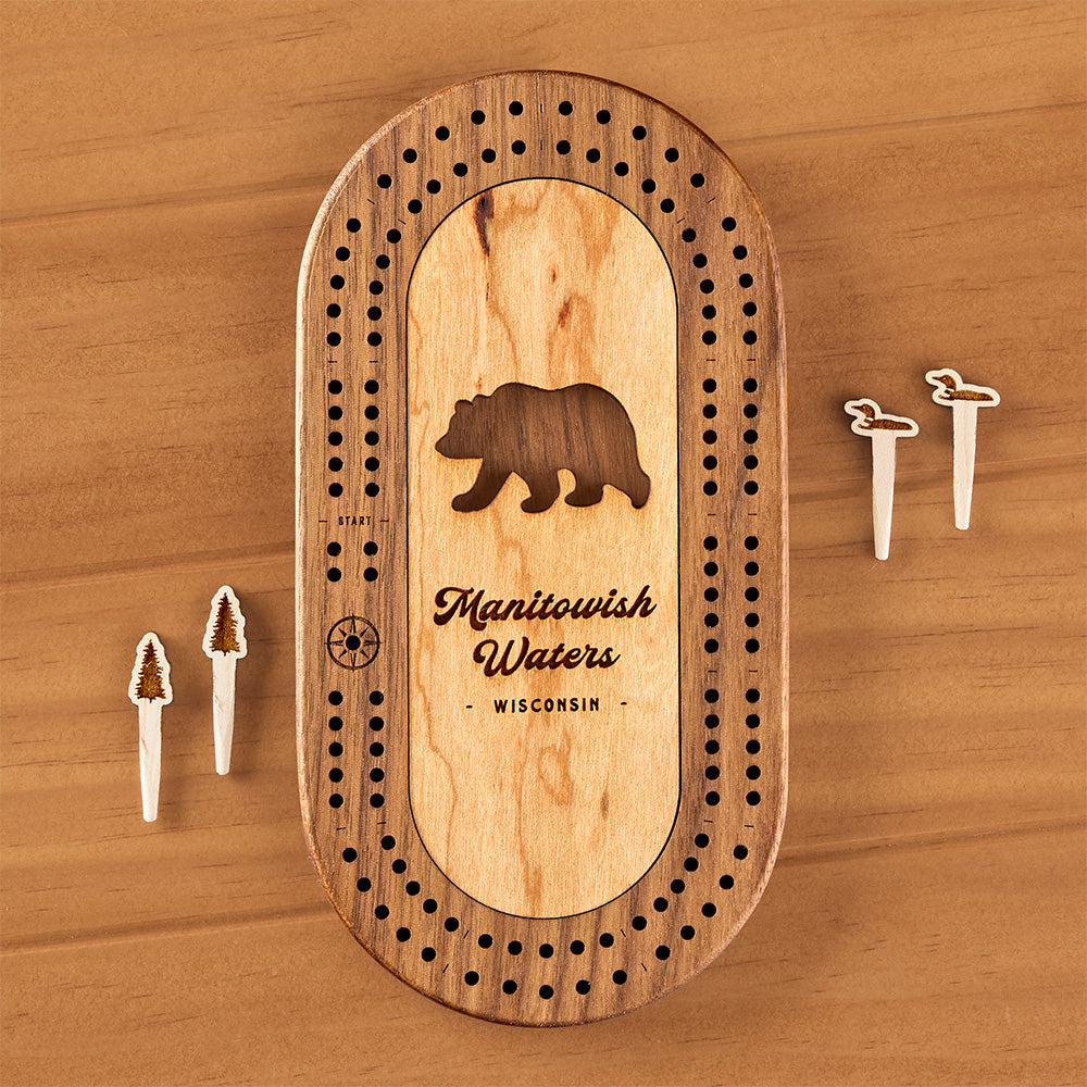 Manitowish Waters Mini Cribbage Board, Bear