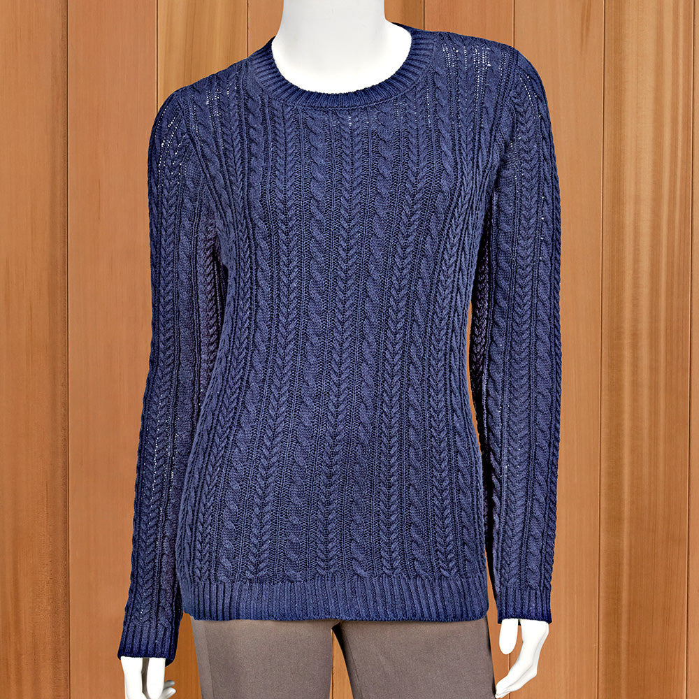 Lulu-B Women's Lightweight Cable Knit Sweater, Crew Neck