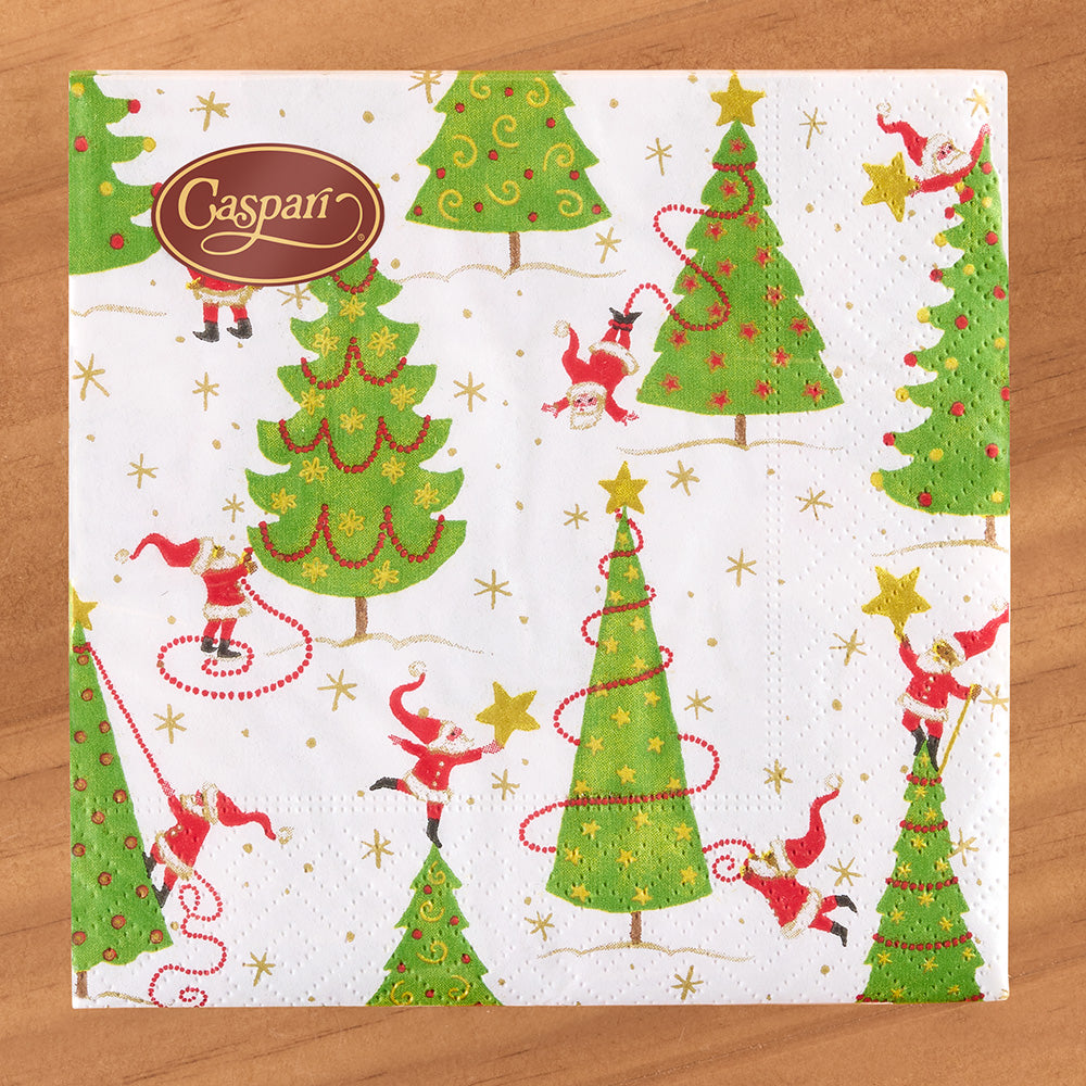 Caspari Paper Napkins, Twirling Santas