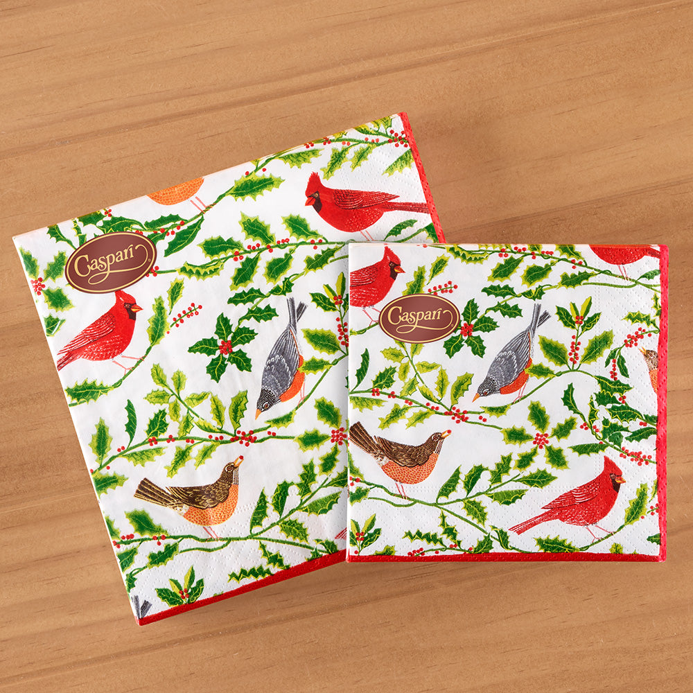 Caspari Paper Napkins, Songbirds and Holly