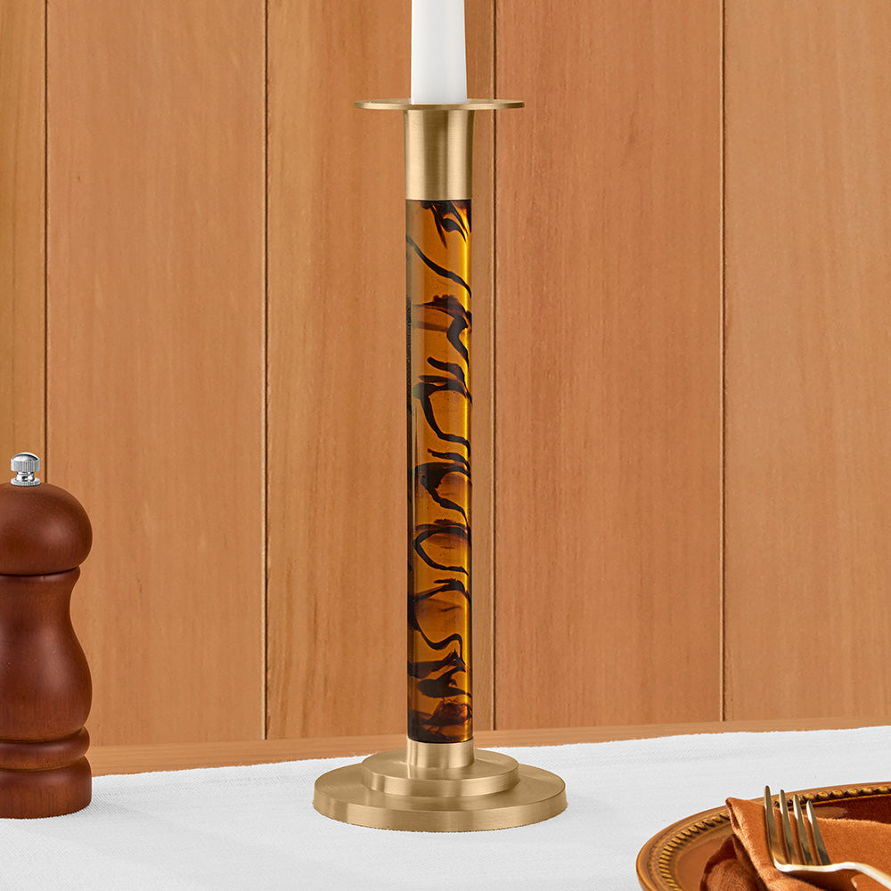 Caspari Resin & Brass Taper Candleholder, Tortoiseshell