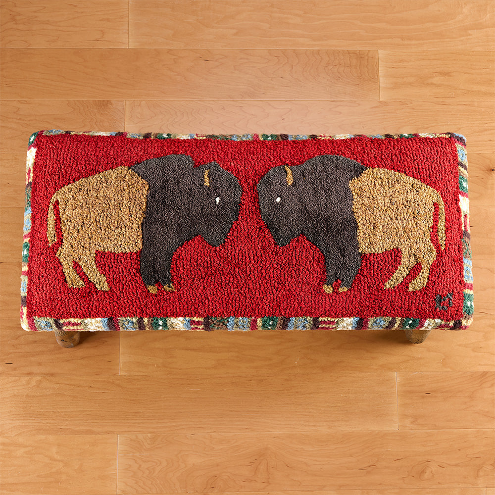 Chandler 4 Corners 32" Hooked Top Hickory Bench, Noble Buffalo on Red