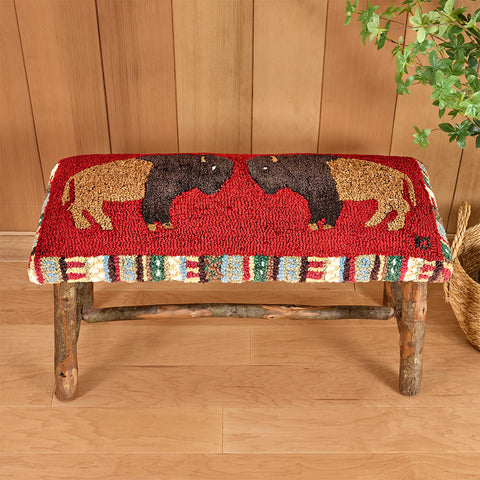 Chandler 4 Corners 32" Hooked Top Hickory Bench, Noble Buffalo on Red