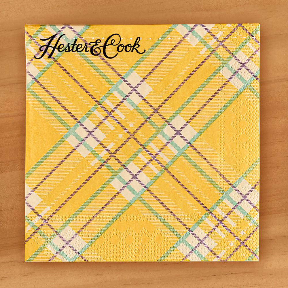 Hester & Cook Paper Napkins, Yellow Plaid