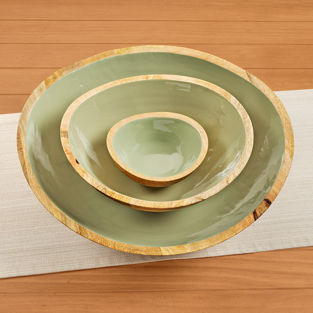 Be Home Madras Enameled Mango Serving Bowls, Sage