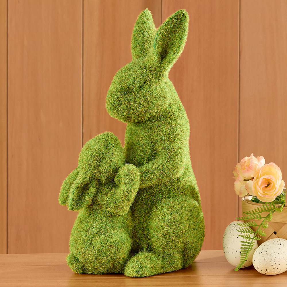 Mossy Bunny Figurine, Mama and Baby