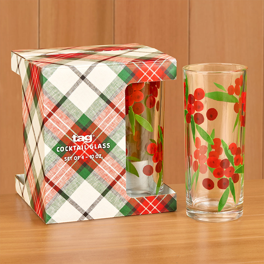Winterberry Sprig Drinking Glasses, Box of 4