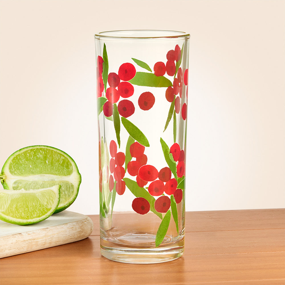 Winterberry Sprig Drinking Glasses, Box of 4