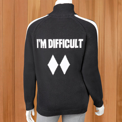 Pink Pineapple "I'm Difficult" Double Diamond Ski Slope Half-Zip Sweater