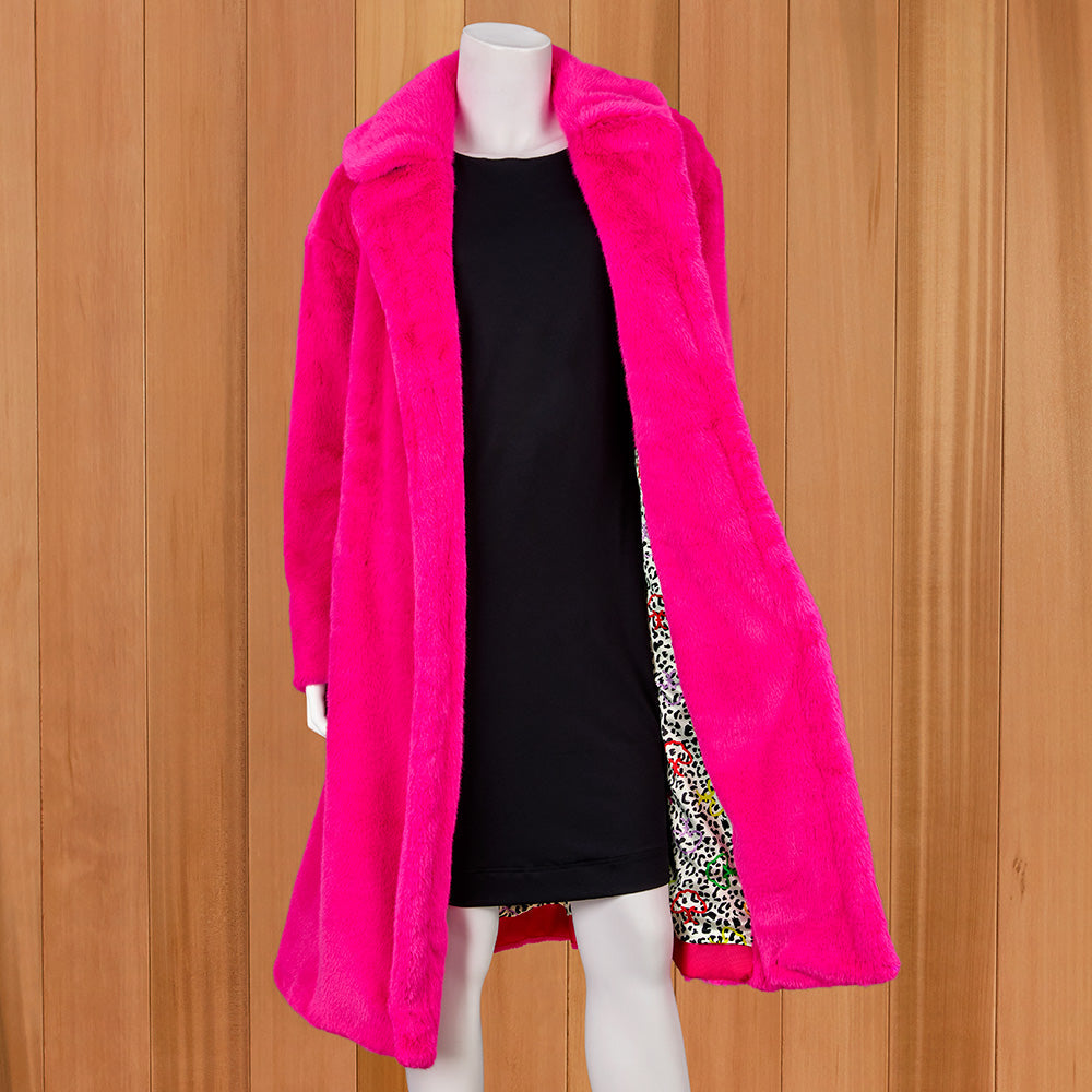 JAYLEY Long Open-Front Faux Fur Coat, Pink
