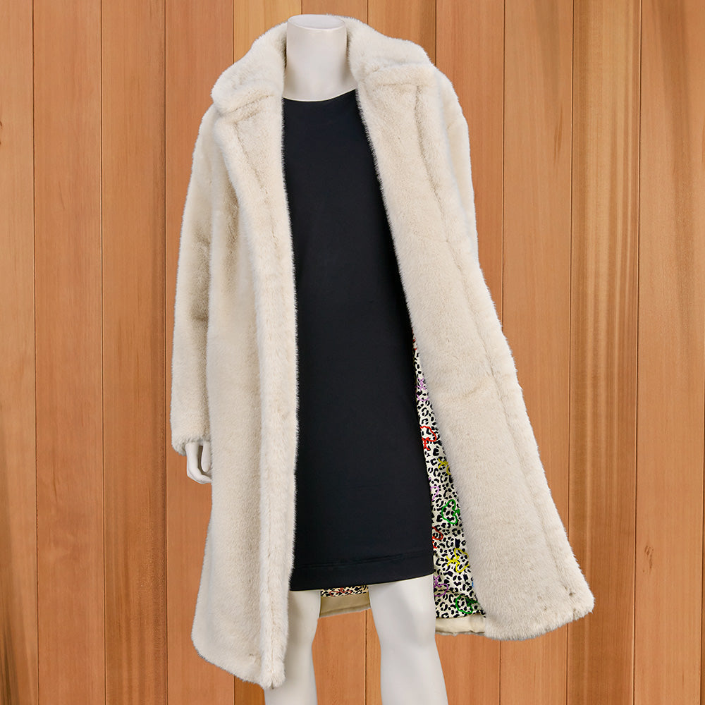 JAYLEY Long Open-Front Faux Fur Coat, White