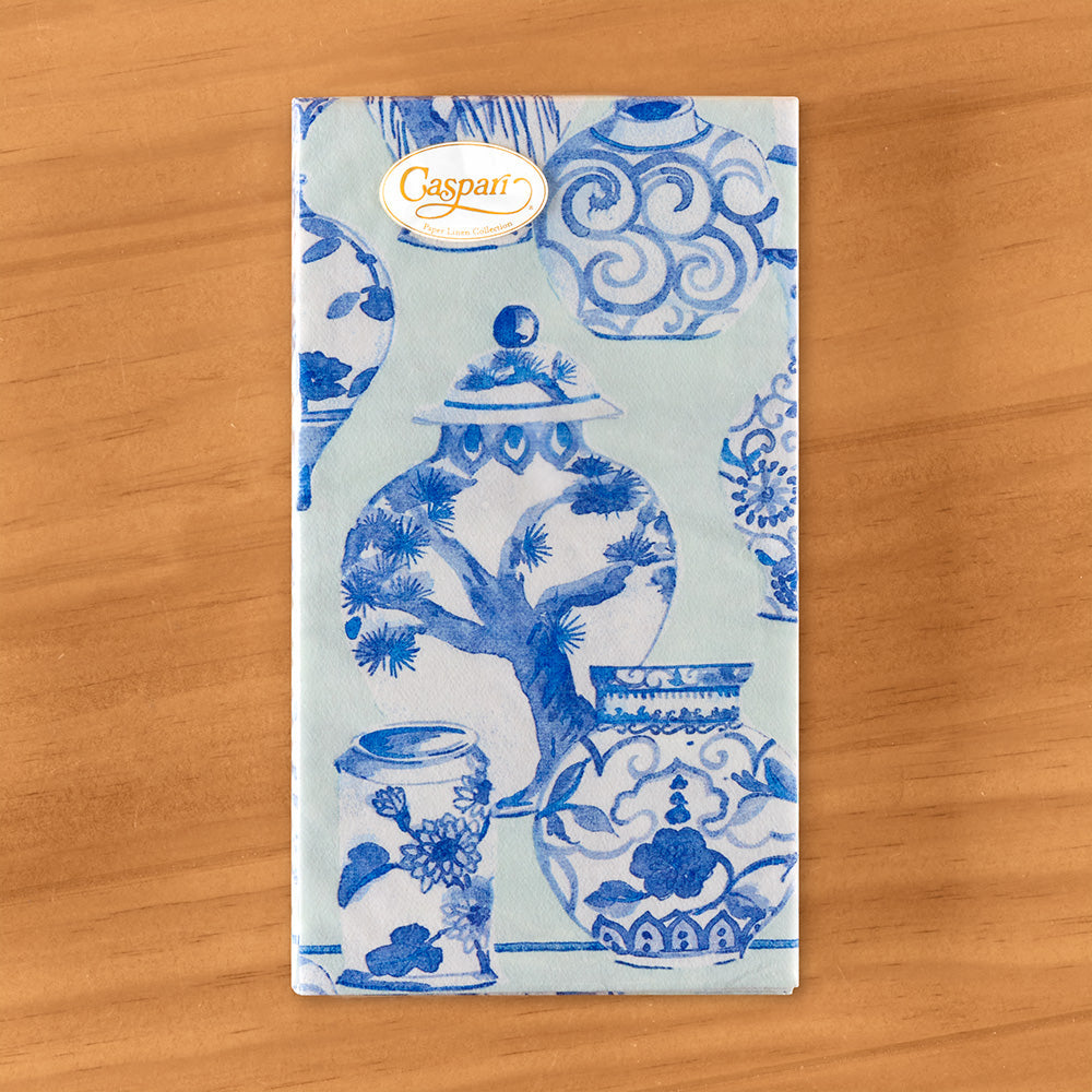Caspari Paper Linen Napkins, Celadon Chinoiserie