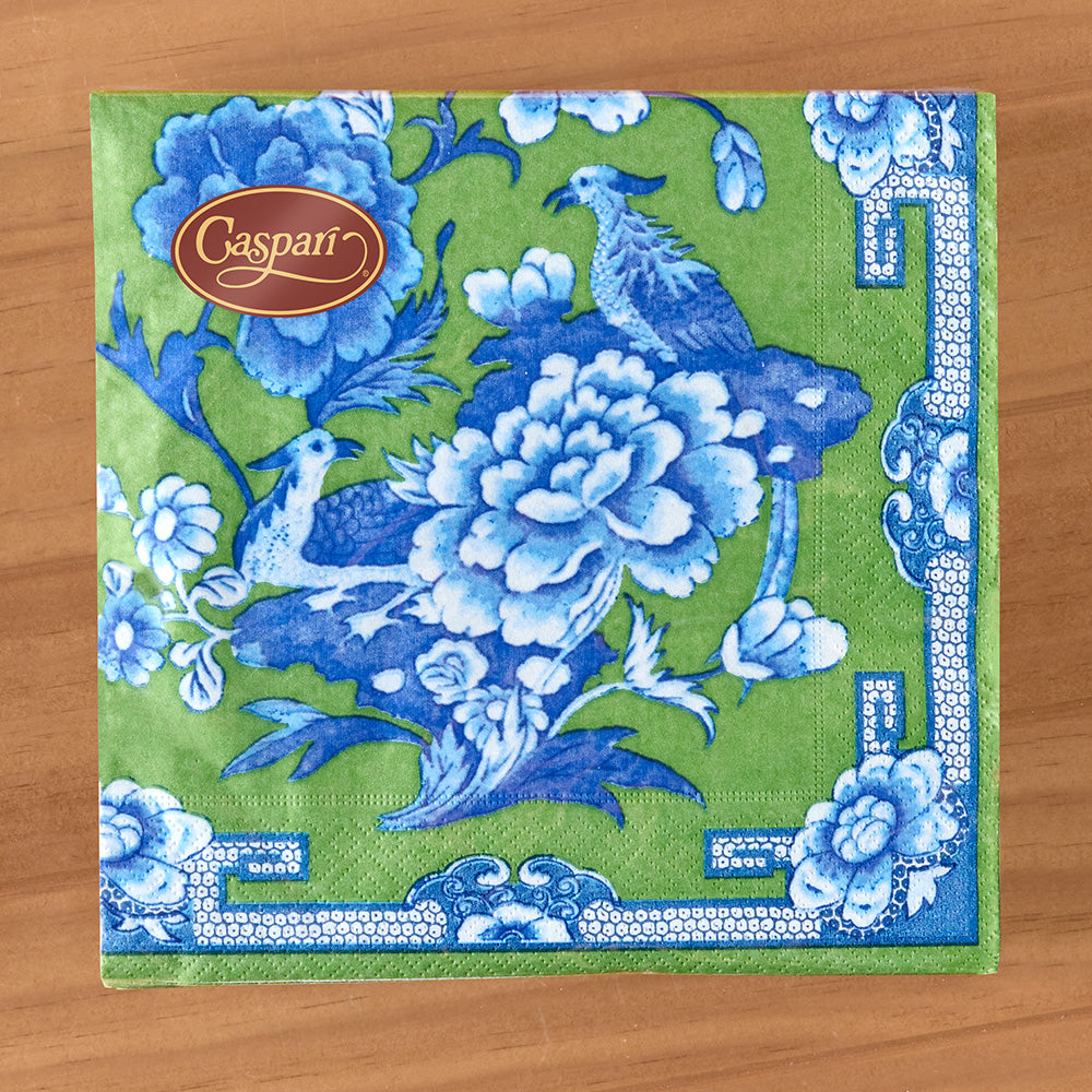 Caspari Paper Napkins, Green and Blue Chinoiserie