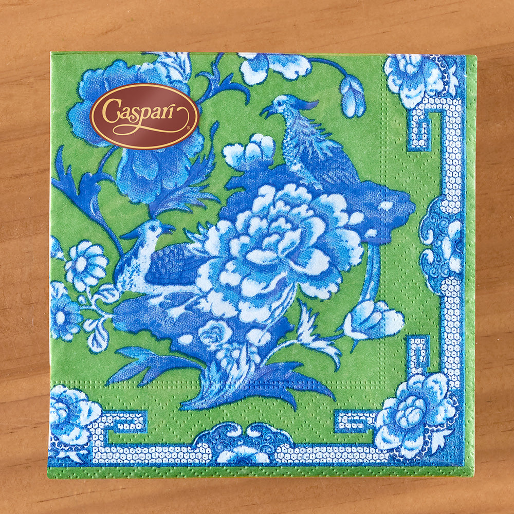Caspari Paper Napkins, Green and Blue Chinoiserie