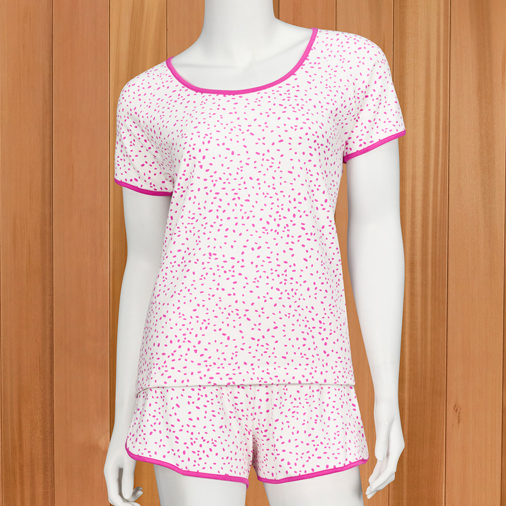 The Cat's Pajamas Women's Pima Knit Simple Short Pajama Set, Orchid Confetti Dot