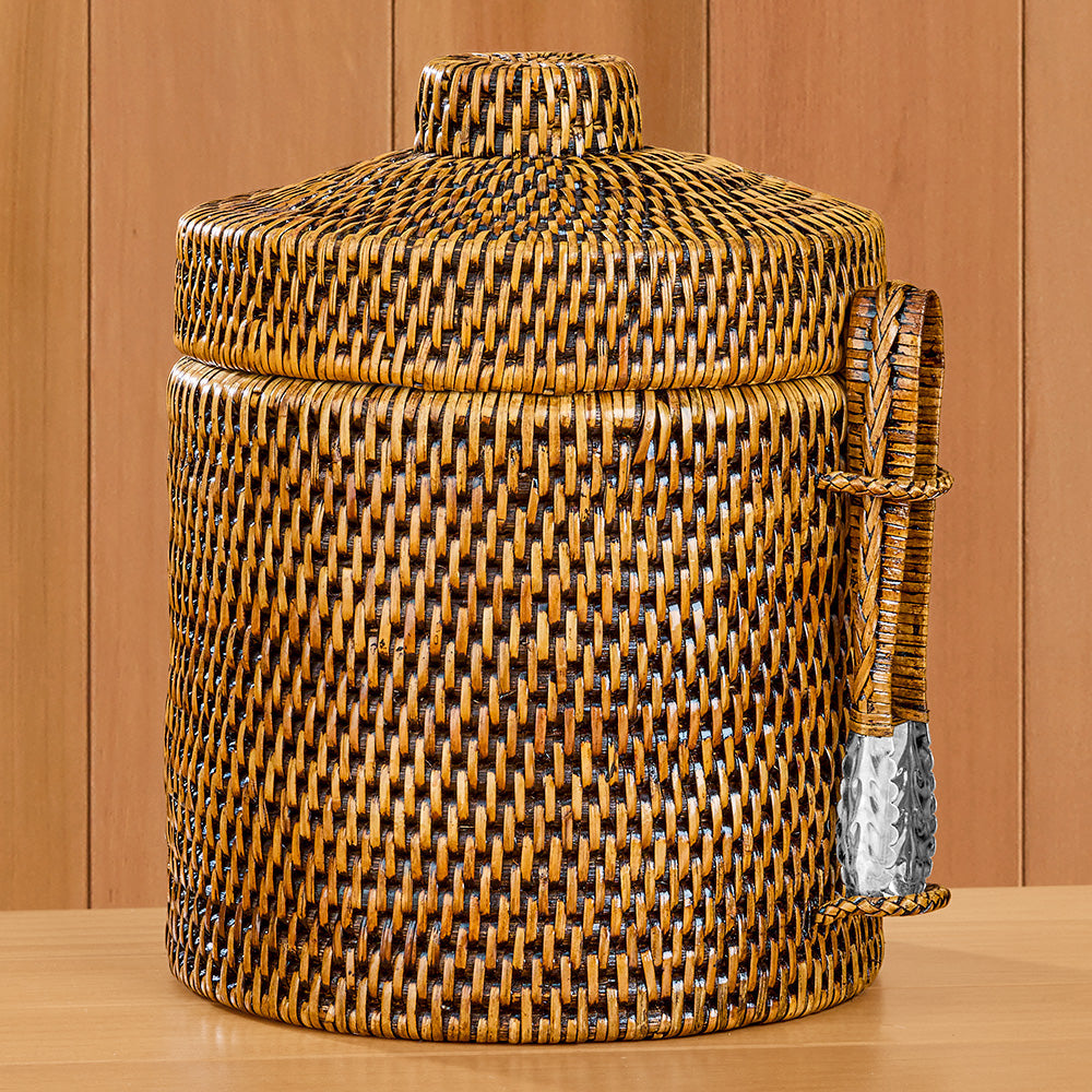 Burma Rattan Ice Bucket with Tongs