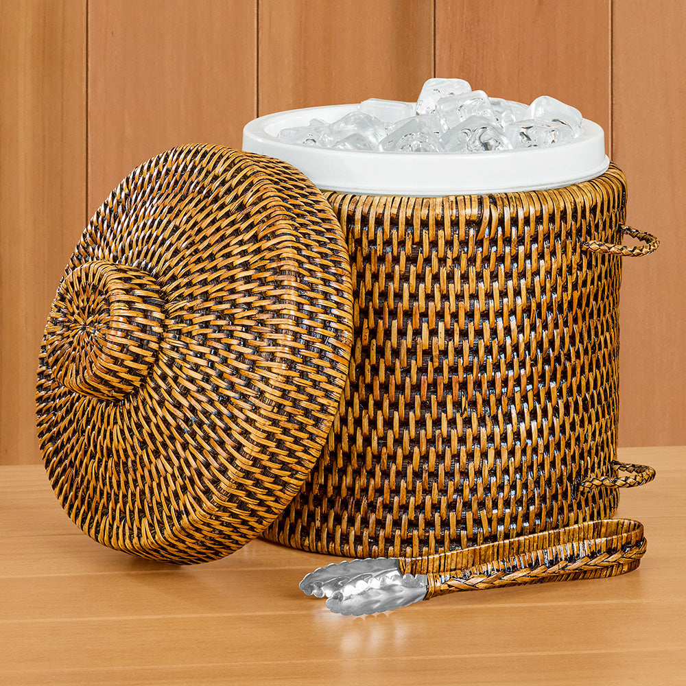 Burma Rattan Ice Bucket with Tongs