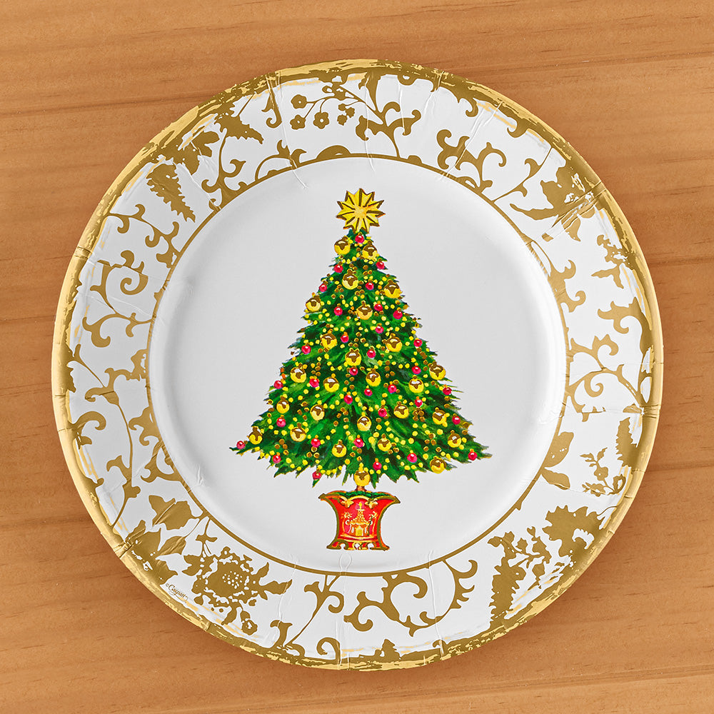 Caspari Paper Plates, Gilded Tree