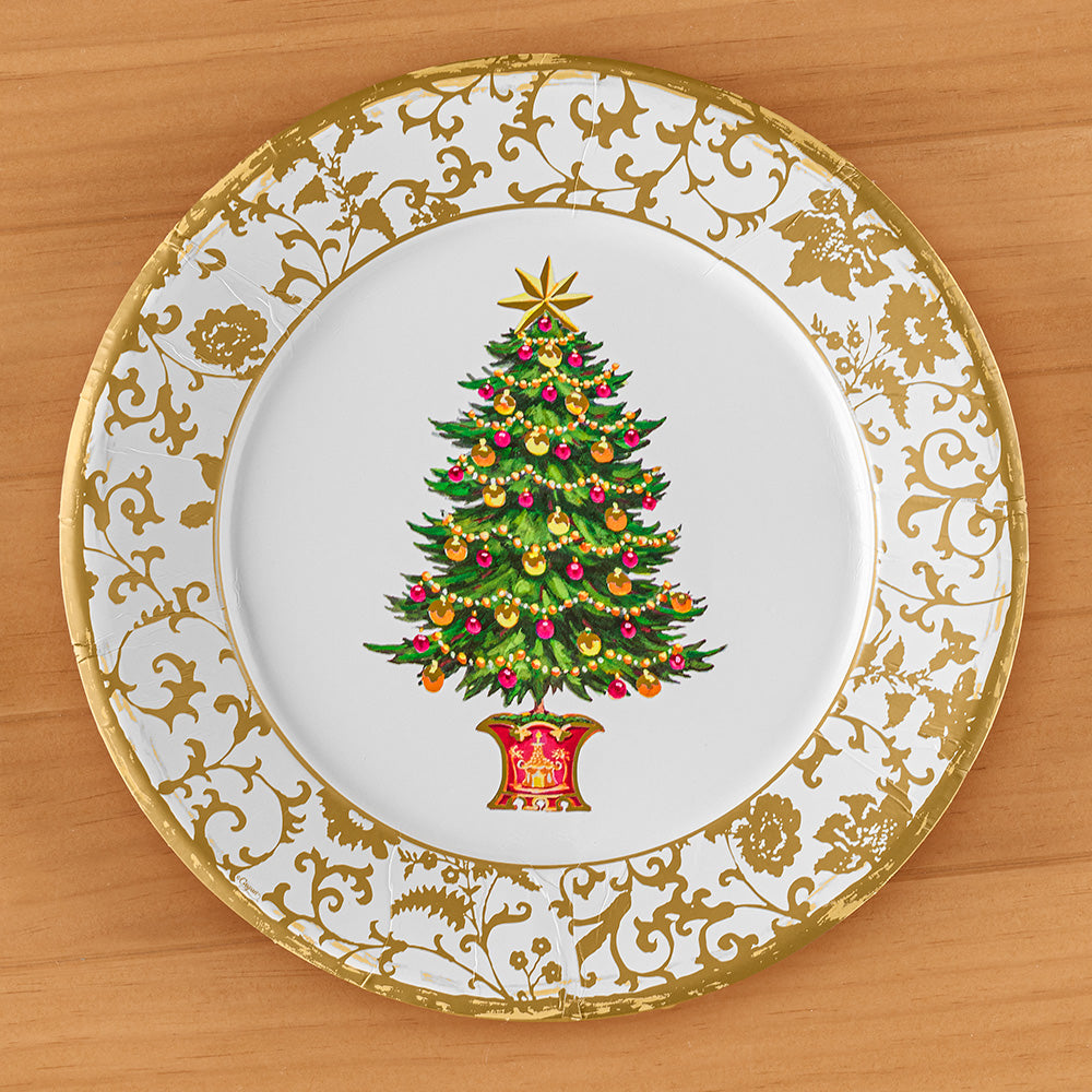 Caspari Paper Plates, Gilded Tree