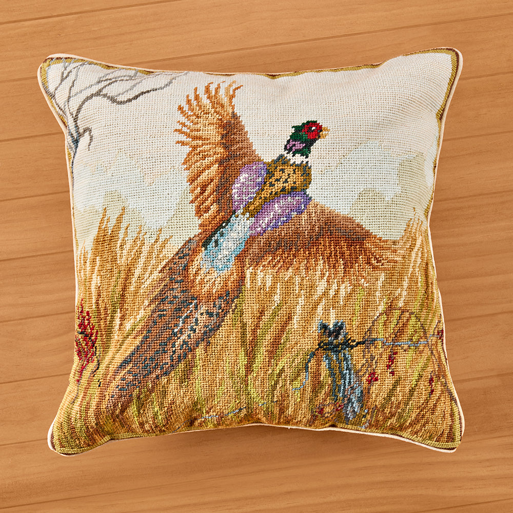 Michaelian Home 18" Needlepoint Pillow, Pheasant in Flight