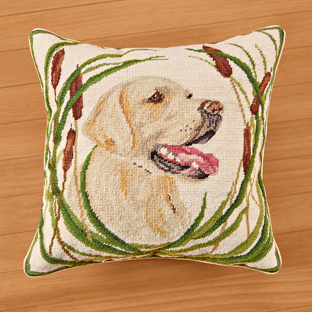Michaelian Home 18" Needlepoint Pillow, Boomer Yellow Lab